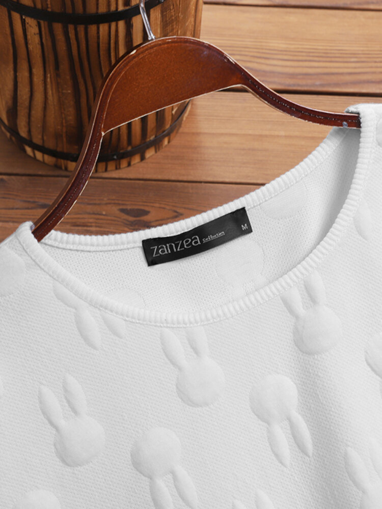 Women Loose All Rabbits Print Stereogram Solid Casual Pullover Sweatshirt