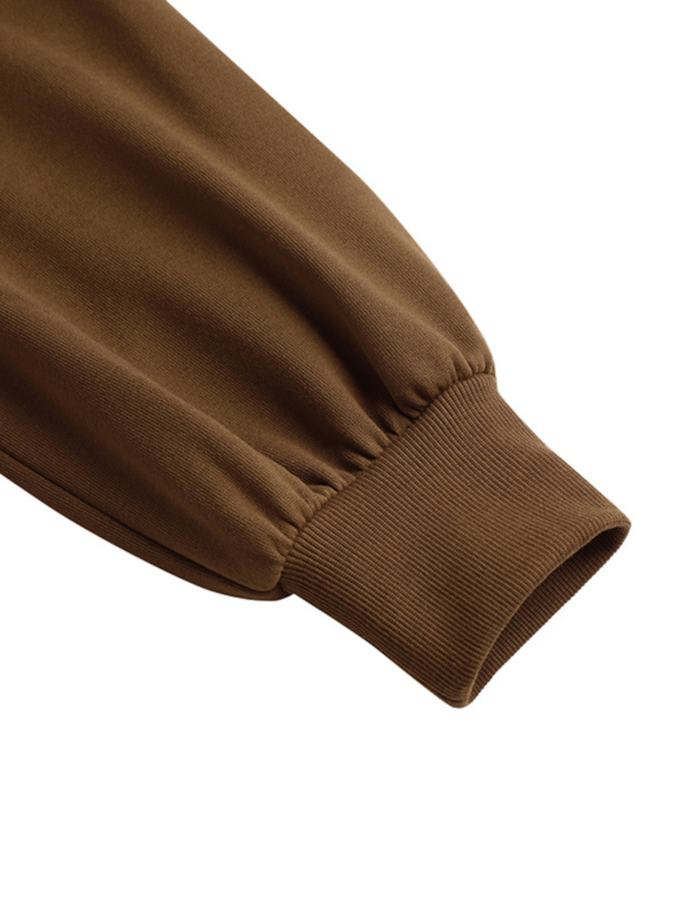 Women Puff Sleeve Solid Thick O  Neck Preppy Homely Sweatshirt