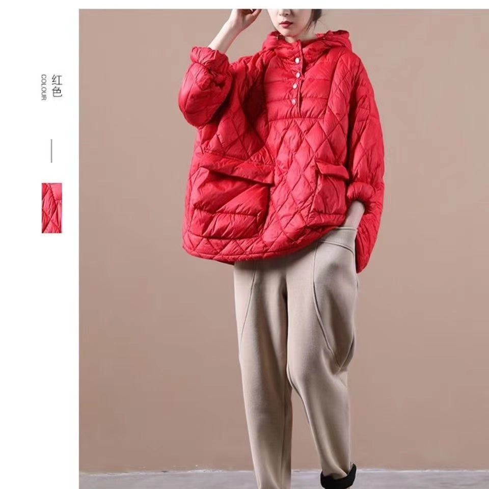 2025 Loose Fitting Winter Puffer Jacket Hooded Green Down Coat