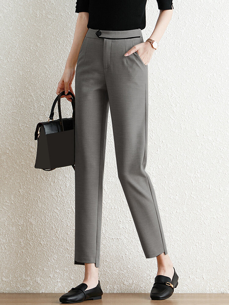 Pocket Step Hem Tailored Pants For Women