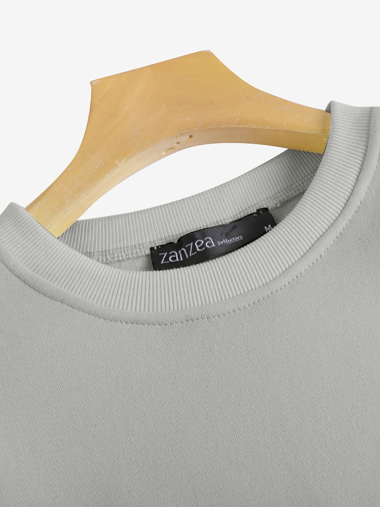 Women Thick Solid Puff Sleeve Solid Color O  Neck Full Sleeve Pullover Sweatshirt