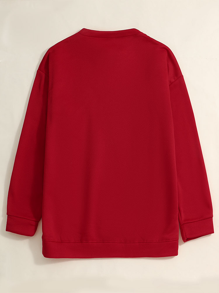 Women Christmas Tree Printed Letter Round Neck Casual Pullover Sweatshirt